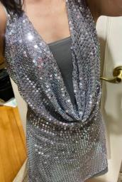 Slinky Silver Sequinned Halterneck Dress image 1