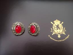 Lady Red Glass Oval Bronze Carved Hollow image 1