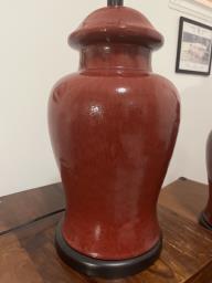 Two red Ceramic Pottery Barn lamp bases image 1