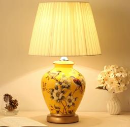 Yellow Lamp with Shade and Decoration image 1