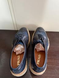 Prada Size 8 Brown  Blue Leather Shoes image 1