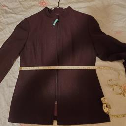 Burgundy color zip front pant suit image 2