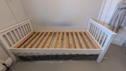 White Single Wooden Bunk Bed Frame image 2