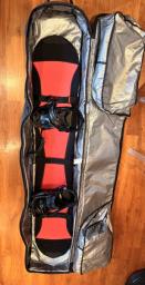 Mens Red  Black Snowboard and Bag image 1