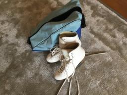 White Leather Ice Skates and Bag image 1