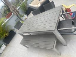 Table and 4 chairs with Large bench image 1