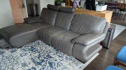 3 seater grey leather sofa image 1