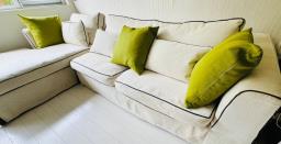 Canvas Fabric Beige 3-seat L-shaped Sofa image 2