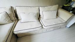 Canvas Fabric Beige 3-seat L-shaped Sofa image 3