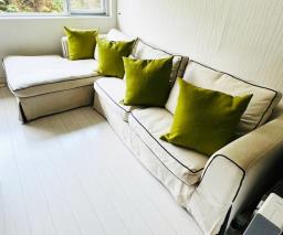 Canvas Fabric Beige 3-seat L-shaped Sofa image 4
