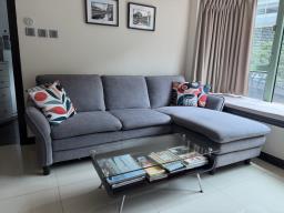 Comfy L-shaped Sofa in Grey - Only 1 yea image 1
