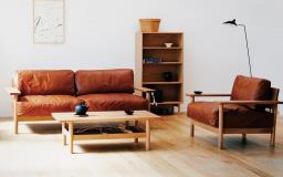 Japanese leather sofa with down cushions image 1