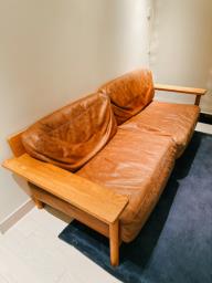 Japanese leather sofa with down cushions image 4