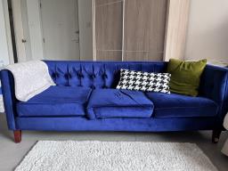 Jewel Blue Velvet Sofa - Great Condition image 1