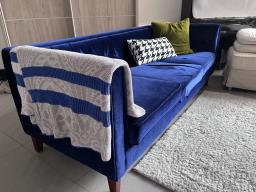 Jewel Blue Velvet Sofa - Great Condition image 3