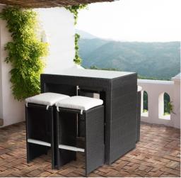 Black wicker rattan bar table  chairs image 1