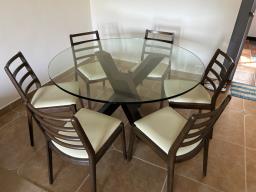 Large round table and six chairs image 1