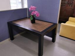 Oakwood dinning table with rattan decor image 1