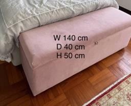Pink velour bench with storage image 1