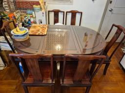 Red Wood Dining Table with 6 Chairs image 1