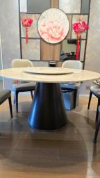 Round Marble Dining Table with Turntable image 1