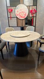 Round Marble Dining Table with Turntable image 2