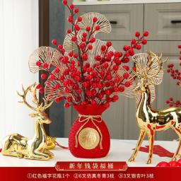 New Year Fortune Bucket Ornament - 2026 Year of the Horse Red Berry Tree Arrangement image 1