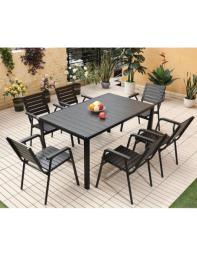 Black polywood table and 6 chairs image 1