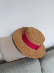 Straw Sun Hat with Pink Ribbon image 1