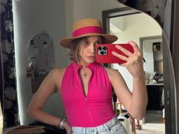Straw Sun Hat with Pink Ribbon image 2