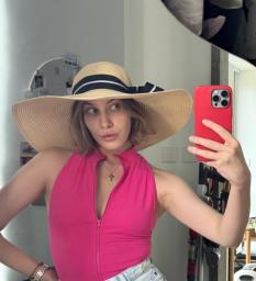 Wide Brim Straw Hat with Black Ribbon image 1