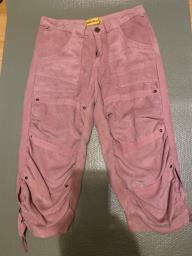 Pink soft suede cropped pants image 2
