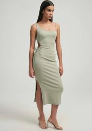 Light Sage Ribbed Cut-out Midi Dress image 4