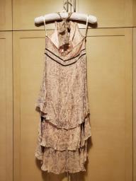 Nude color halter neck silk dress image 3