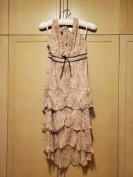 Nude color halter neck silk dress image 1