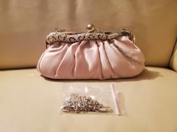 Champagne color satin evening clutch bag image 2