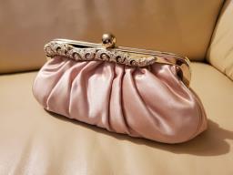 Champagne gold satin evening clutch bag image 1