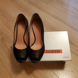 Lloyd black leather peep toe pumps image 1