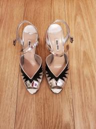 Miu Miu silver and black evening sandals image 1