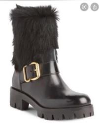 Prada fur ankle boots with gold buckle image 2