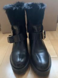 Prada fur ankle boots with gold buckle image 3