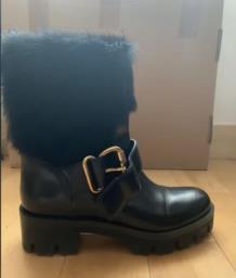 Prada fur ankle boots with gold buckle image 5