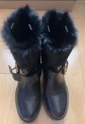 Prada fur ankle boots with gold buckle image 8