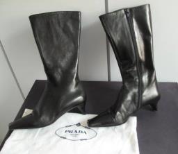 Prada Womens Leather Black Boots image 1