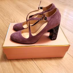 Purple suede pumps with glitter heels image 1