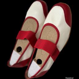 White -red Leather Flat Shoes image 2