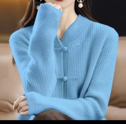 Chinese style blue cardigan image 1