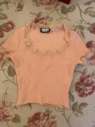 Dkny Peach Lace Top  Fur Vest image 1