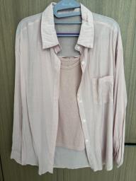 Pink sleeveless plus shirt set image 1