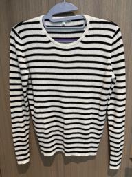 White and black striped long sleeve top image 1